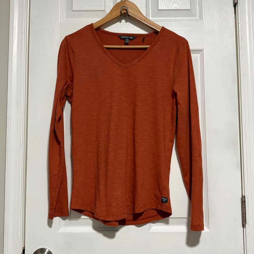 Toad&Co Womens Marley II LS Tee Rust Orange V-Neck Slub Knit Top T1241033 Medium